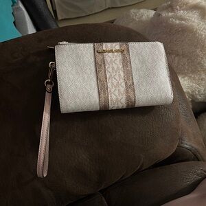 Michael Kors Tan and White Clutch with Chic Design
